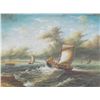 Image 6 : Lot consisting of a framed oil painting on board  of a ship, approx. 25” x 28” with checkering to  t