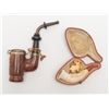 Image 1 : Lot of 2 pipes; one Meerschaum with carved  reindeer in a case, some damage needing repair,  the oth