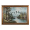 Image 1 : Original oil on canvas of mountain, forest,  waterfall and stream scene, signed Hillton 29” x  42” o