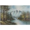 Image 2 : Original oil on canvas of mountain, forest,  waterfall and stream scene, signed Hillton 29” x  42” o