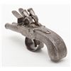 Image 8 : Double barrel SxS flintlock pistol, approx. 5-3/4”  overall with 2-1/2” barrels, all metal  construc