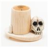 Image 1 : Vintage hand carved bone match holder approx. 3” x  2” includes carving of a human skull and striker