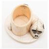 Image 3 : Vintage hand carved bone match holder approx. 3” x  2” includes carving of a human skull and striker