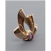 Image 1 : Rose gold bow pin mounted with fine diamonds and  rubies in retro style; a 1940’s era custom piece; 