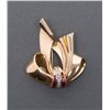 Image 2 : Rose gold bow pin mounted with fine diamonds and  rubies in retro style; a 1940’s era custom piece; 