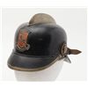 Image 1 : Austrian or German antique leather fireman’s  helmet with liner and visor; front crest of  rearing h