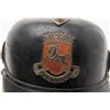 Image 2 : Austrian or German antique leather fireman’s  helmet with liner and visor; front crest of  rearing h