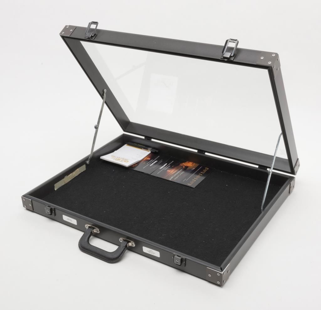 Metal and plexiglass display case approx. 18” x 24” and 31/2” deep