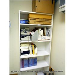 WOOD SHELF WITH MISCELLANEOUS OFFICE SUPPLIES