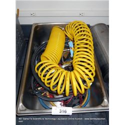 METAL BIN: MISCELLANEOUS AIR & GAS HOSES W/ FITTINGS