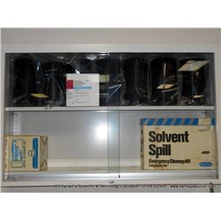 KEWAUNEE WALL MOUNTED METAL & GLASS LAB CABINET W/ CONTENTS