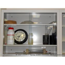 KEWAUNEE WALL MOUNTING GLASS & METAL LAB CABINET W/ CONTENTS