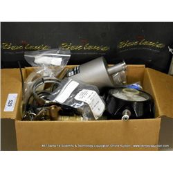 BOX: MISCELLANEOUS VACUUM FITTINGS, GASKETS, SLEEVES, WEISS GAUGES