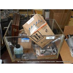 PLEXIGLASS BOX W/ MISCELLANEOUS HOSES, FITTINGS, GASKETS, CHEMICALS