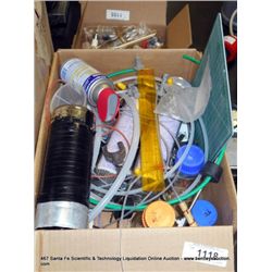 BOX: MISCELLANEOUS OFFICE SUPPLIES & LAB GLASSWARE