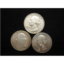 3 ASSORTED WASHINGTON SILVER QUARTERS