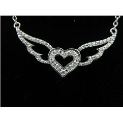 Ladies' white diamond studded heart wing necklace