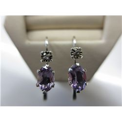New pair of amethyst & diamond lever back earrings