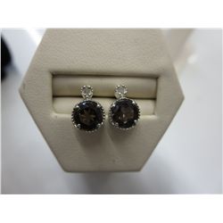 New pair of Smokey quartz & diamond stud earrings