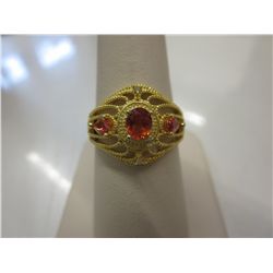 Fancy orange quartz & diamond ring - 2 diamonds
