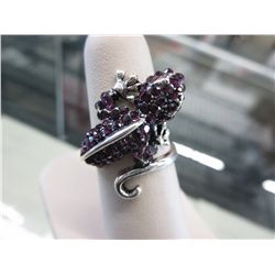 Purple Swarovski crystal gecko wrap ring