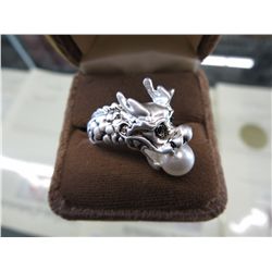 Dragon scale ring set with pearl & crystal eyes