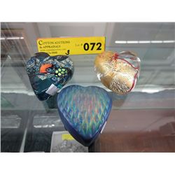 3  Art glass paperweights - 1 signed R. Held