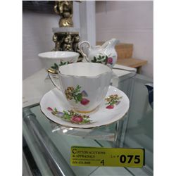 English bone china teacup, creamer & sugar