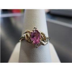 14KT Yellow Gold Diamond & Pink Ice Ring