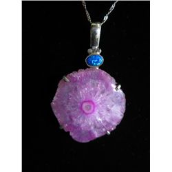 Pink Slice Quartz & Blue Jelly opal pendant