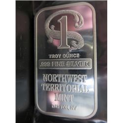 Silver Bar, 1 Troy oz. of 0.999 silver