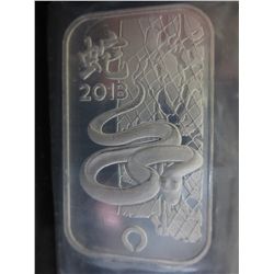 2013 Year of Snake motif silver bar
