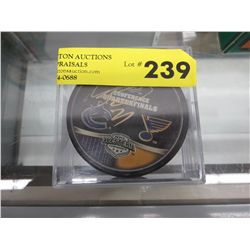Signed Mason Raymond hockey puck - in case
