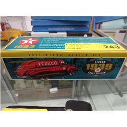Die cast metal locking coin bank - Texaco 1939