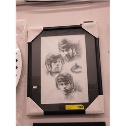 Pencil drawing of Canucks players by Kathy