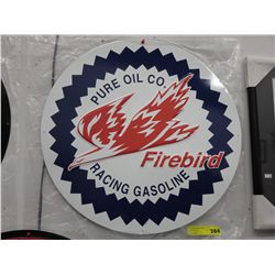 23" dia round tin Firebird Gasoline sign