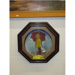 Framed collector plate of a girl & a duck