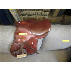 Leather English riding saddle & stirrups