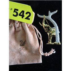 Swarovski crystal elephant pin - stamped with swan