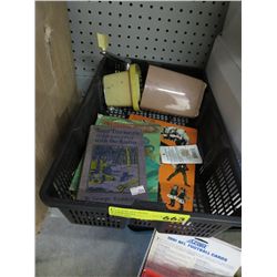 Vintage ice crusher and books