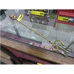 Vintage brass fireplace fork - cat handle