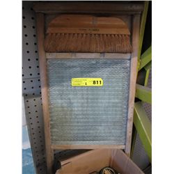 Vintage washboard and bristle brush