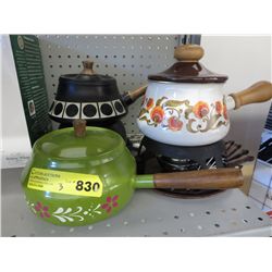 3 Vintage fondue pots