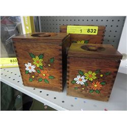 2 Vintage wood canisters