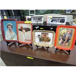 Four collectible tin trays - stands not included