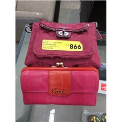 Coach leather wallet and cloth hand bag