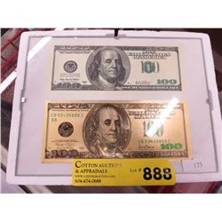 Novelty $100 Bill & Gold foil $100 bill framed