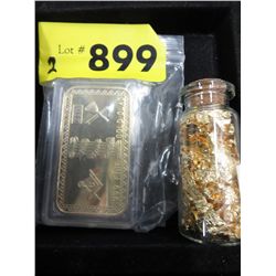 Gold clad art bar & vial of gold leaf