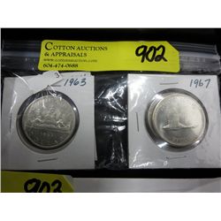 5 Canadian silver dollars 1963-67 - .800 silver