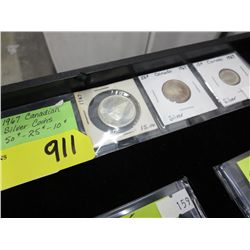 1967 CDN silver coins, 50¢, .25¢, 10¢